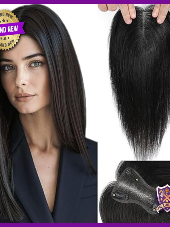 10 Inch Human Hair Topper for Thinning Hair, No Bangs, Glueless Clip-In